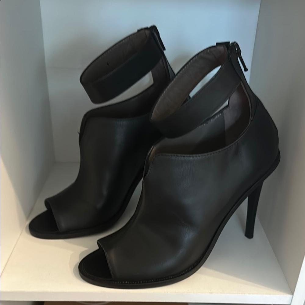 Tibi Black Stiletto Heels Peep-Toe Ankle Booties